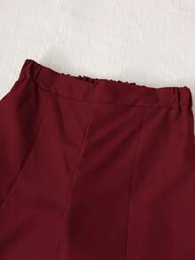 SHEIN 2件套女童撞色蝴蝶结长袖上衣和裤子，适合春秋季穿着 - 酒紅色 - 查看 4