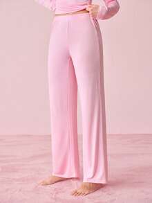 SHEIN 两件套女士方领蝴蝶结INS风睡衣套装，舒适优雅细节，秋冬服装 - 藕粉色 - 查看 8