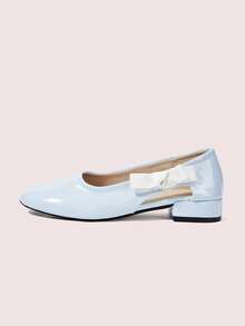 CUCCOO DOLLMOD Giày nữ da bóng màu xanh dương, kiểu dáng thấp cổ, thiết kế nơ rỗng phía sau, giày bệt đế thấp đa năng tiện dụng cho công sở. - Màu xanh lam - Xem 1