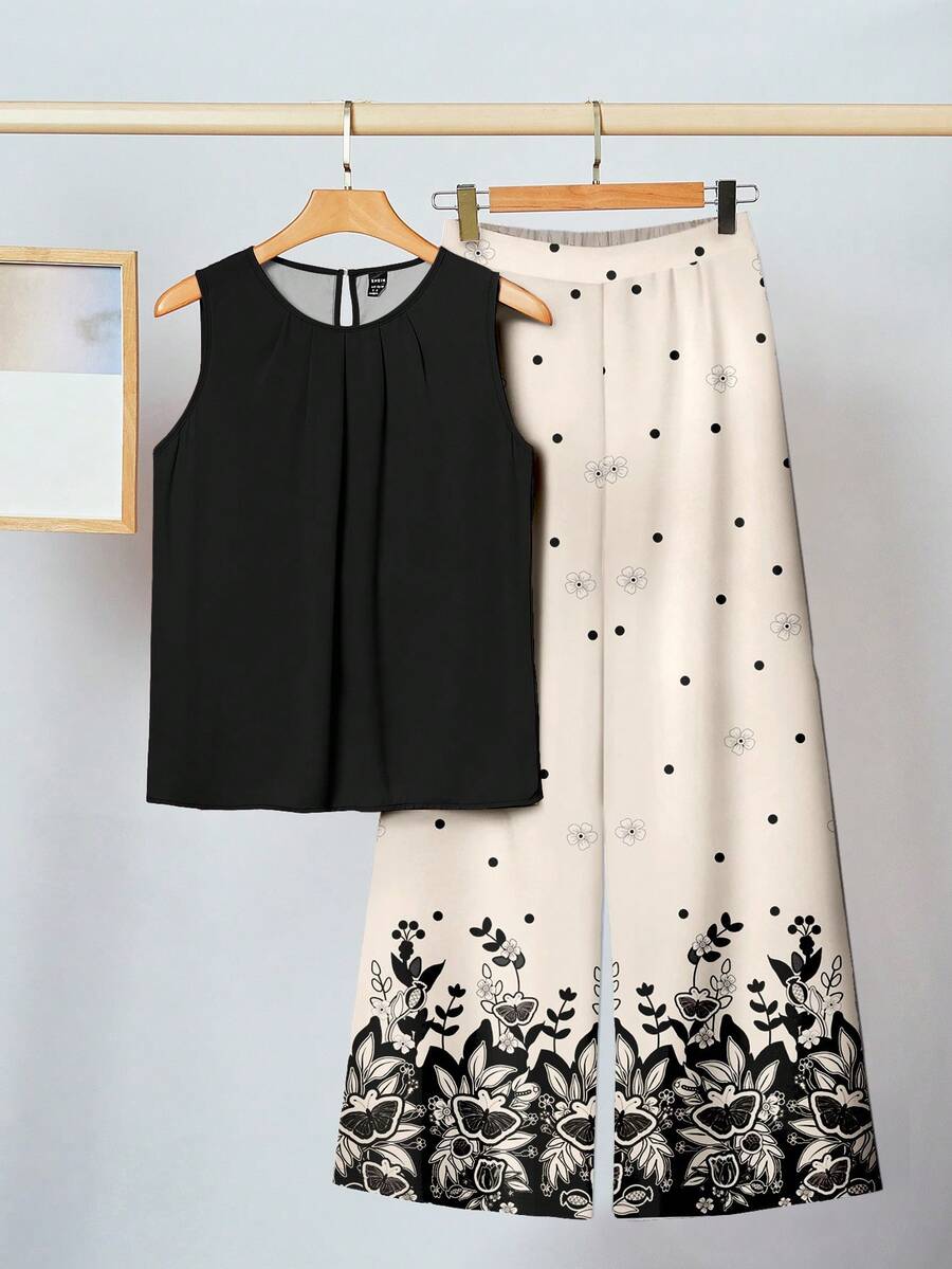 EMERY ROSE Casual Minimalist Floral Pattern 2 Pieces Set For Women, Suitable For Summer - Multicolor - View 1