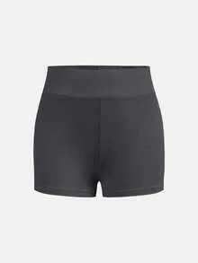 SHEIN Girlism 少女修身休闲圆领背心和骑行短裤多件套 - 深灰色 - 查看 11