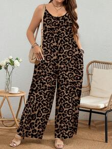 EMERY ROSE 大码女式豹纹口袋休闲连体裤 - 彩色 - 查看 3