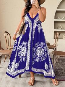 Weeklong Plus Size Colorblock Asymmetric Vacation Dress - Purple - View 4