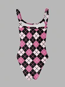 INAWLY Áo liền thân in họa tiết kẻ caro kỹ thuật số dành cho nữ - Nhiều màu - Xem 2