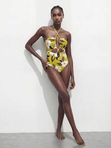 Maija Women's Summer Vacation Beach Floral Print Criss-Cross Halter One-Piece Swimsuit - Multicolor - View 2