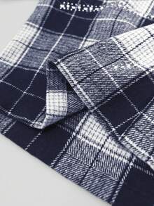 NEON BLANC Áo sơ mi nam tay ngắn kẻ caro họa tiết mạng nhện đính đá lấp lánh theo phong cách đường phố - Xanh và trắng - Xem 3