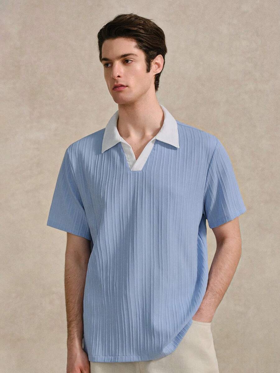 Courvante Áo polo nam tay ngắn, chất liệu dệt kim, kiểu dáng thường ngày, phong cách Old Money, thích hợp cho tennis và golf, có túi, thoáng khí, quà tặng Ngày của Cha. - Màu xanh lam - Xem 1