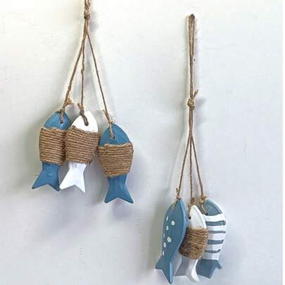 1 chiếc đồ trang trí treo tường kiểu Địa Trung Hải hình cá nhỏ bằng gỗ, lưới đánh cá, chủ đề đại dương, thích hợp trang trí nhà cửa, tiệc năm mới.