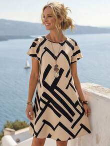 Faunlyn 女士度假休闲几何印花短款连衣裙 - 彩色 - 查看 4