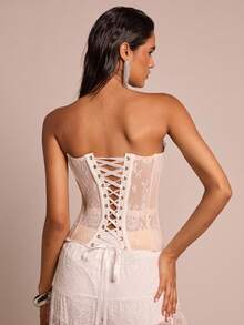 Glamine 女士花卉蕾丝修身吊带背心 - 白色 - 查看 3