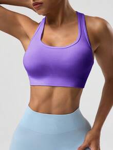 Easithlete Women's Solid Color Sleeveless Short Yoga Racerback Tank Top - Purple - View 6