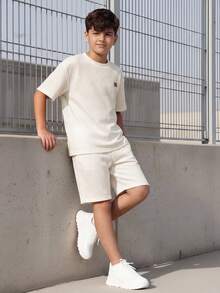 青少年纹理面料休闲套装 - 杏色 - 查看 5