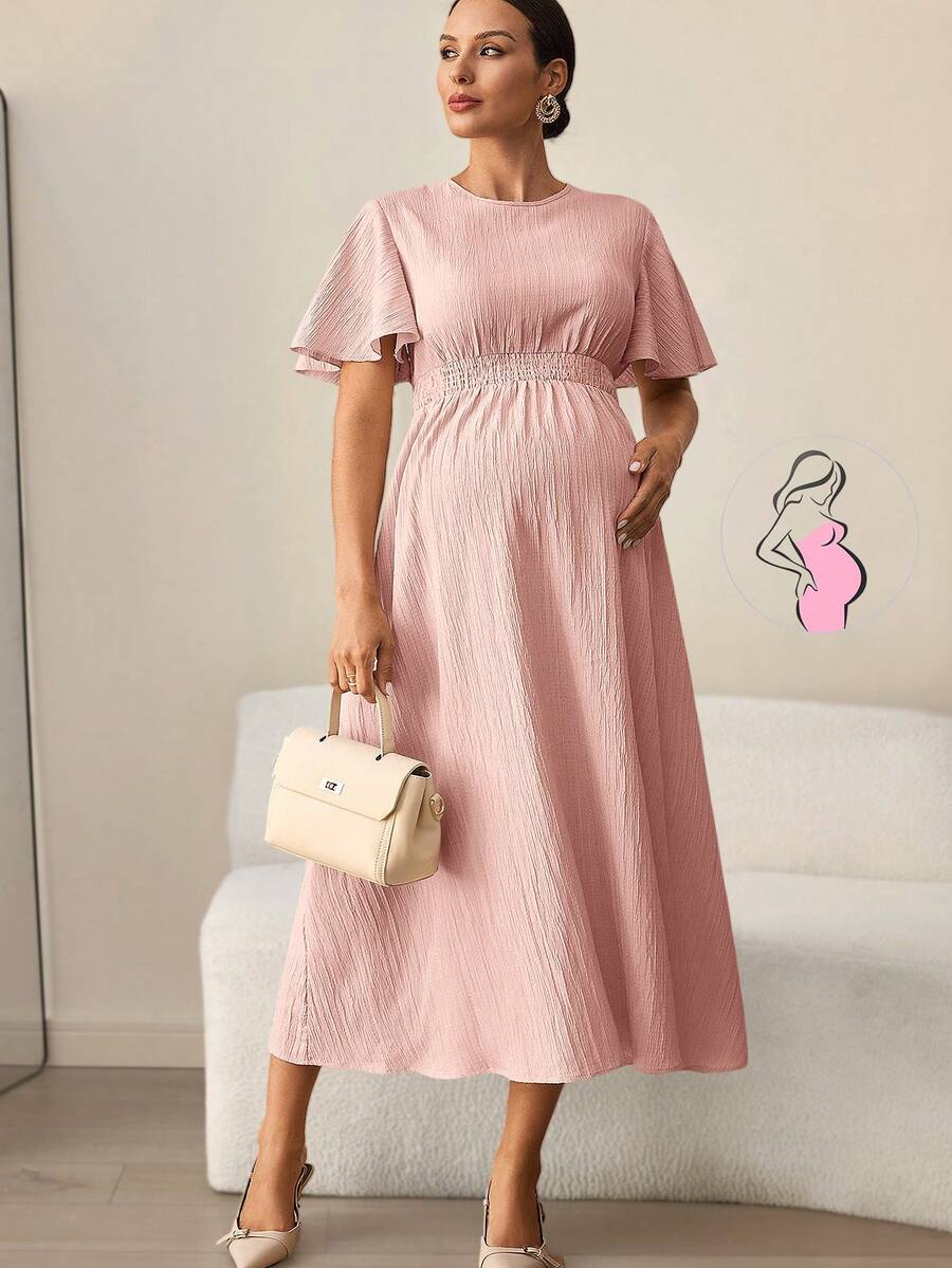 MaterniWear 孕妇休闲收腰圆领连衣裙 - 淺粉色 - 查看 1