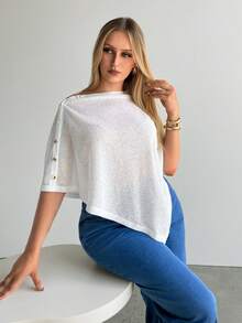 Auralis 新款夏季休闲薄纱米色上衣 / 简约时尚棕色提花针织露背斗篷式上衣，多种穿法 / 方下摆套头衫 / 婚礼季披肩 - 杏色 - 查看 2