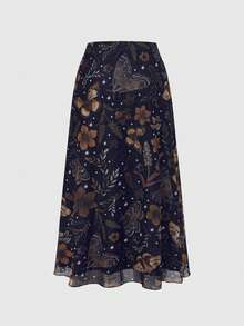 ROMWE Fairycore Gonna mini a-line da donna in stile gotico scuro con stampa di pipistrelli, teschi, lune e zucche, in stile punk - Giallo - Visualizzare 2