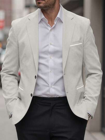 Manfinity Mode 男士秋季立领长袖单排扣西装外套，适合通勤和日常穿着