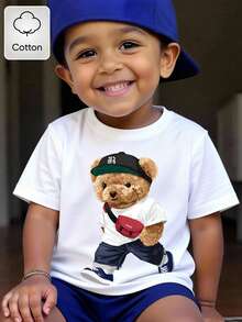 男婴可爱小熊印花短袖T恤，夏季 - 白色 - 查看 4