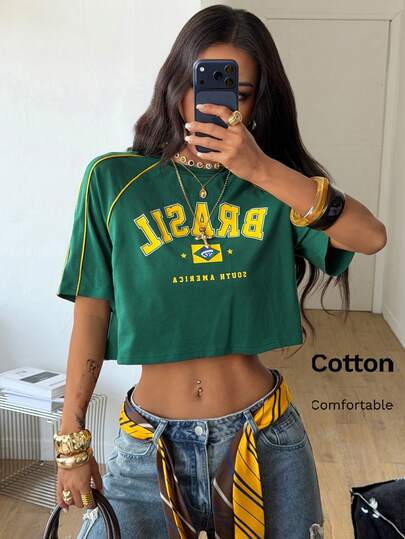 Coolane Áo thun ngắn tay dáng rộng màu xanh lá cây, chất liệu cotton, họa tiết sọc, trang trí, thích hợp cho cả nam và nữ, phong cách đường phố, ngày hội thể thao, đi học.