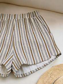 Franclia Women's Summer Striped Jacquard Elastic Waist Casual Shorts - Multicolor - View 4