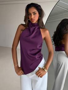 Aloruh Elegant Backless Blouse For Party, Commute And Vacation,Summer Top - Purple - View 4