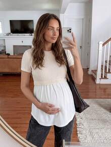 SHEIN Camiseta de maternidad de verano casual para vacaciones y uso diario, de manga corta y 2 en 1 - Multicolor - Ver 3