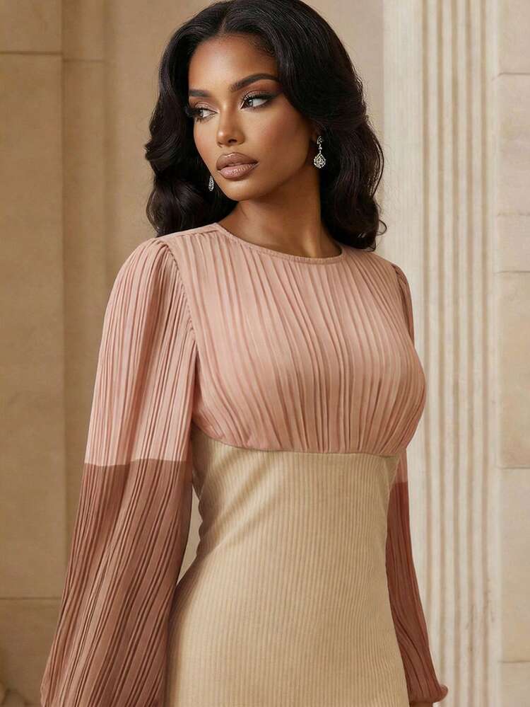 女性用オンブレ プリーツマーメイドドレス、エレガントなカジュアル 多用途 ロングドレス 春夏向け