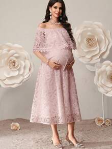 Vestido elegante de hombros descubiertos para mujeres embarazadas - Rosa vieja - Ver 5