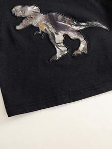 SHEIN 2pcs/Set Toddler Boys' Casual Dinosaur Print Hooded Knit Vest T-Shirt And Camouflage Shorts Set, Spring/Summer Baby Boy Clothes, Outfits, Streetwear - Black - View 4