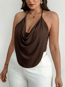 Firerie 大码休闲舒适优雅精致细肩带系带女式黑色吊带背心 - 棕色 - 查看 4