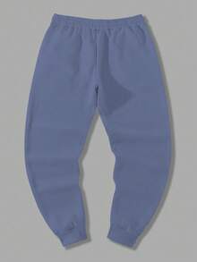 Manfinity Homme Men's Casual Sports Letter Print Drawstring Waist Cuffed Sweatpants - Blue - View 2