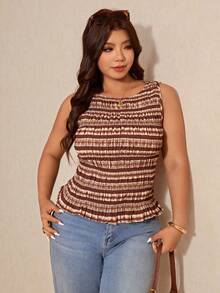 Elaquor Plus Size Summer Casual Striped Slim Fit Tank Top Spring/Summer Top For Women Going Out Top For Women Spring/Summer Casual Elegant Vacation Top, Summer Tops - Brown - View 7