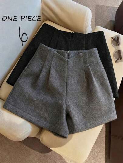 Franclia Modische, raffinierte, schlankmachende graue Woll-A-Linie Shorts, Neuankömmling für Frühling/Herbst