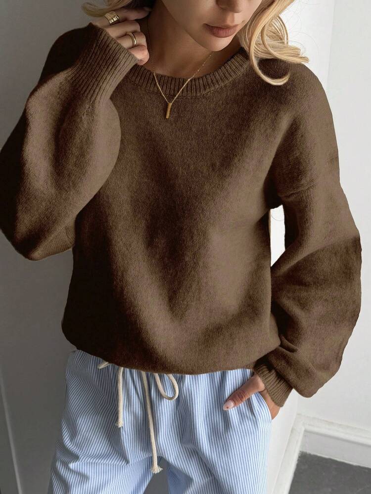 Women's Loose Casual Basic Crew Neck Sweater, Autumn/Winter New Arrival