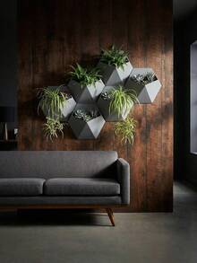 Wall-Mounted Flower Pots, Geometric-Shaped Hanging Herb Planters, Multi-Functional Wall Storage Boxes Suitable For Office Supplies, Succulents, And Small Items (Black/Grey/White) - A - View 4