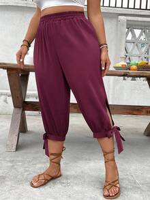 EMERY ROSE Plus Size High Waist Drawstring 7/8 Pants, Spring/Summer - Purple - View 4