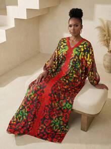 BamGlimmer Women's Red Leopard Print Dress Unique Design Boho Beach Vacation Holiday For Spring Summer Autumn,Fashion Resort Style Perfect For Party - Multicolor - View 3