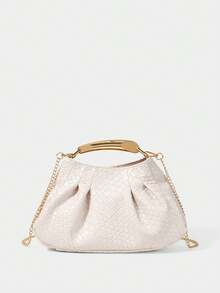 SHECARRY Bolso de mano de material tejido con relieve dorado plisado de moda para mujer, para fiestas y Año Nuevo - Albaricoque - Ver 3
