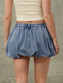 WESTFADE Chân váy ngắn denim dáng phồng dành cho nữ, phối màu bạc nhạt. - Rửa nhẹ - Xem 2