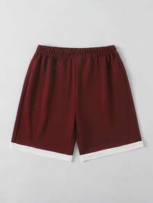 SHEIN Mirajuku 2件套男童条纹短袖polo衫和短裤套装 - 酒紅色 - 查看 8