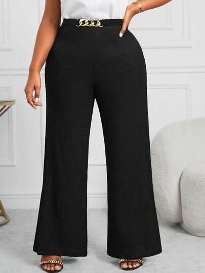 SHEIN Lady 大码女式金属链条装饰优雅长裤