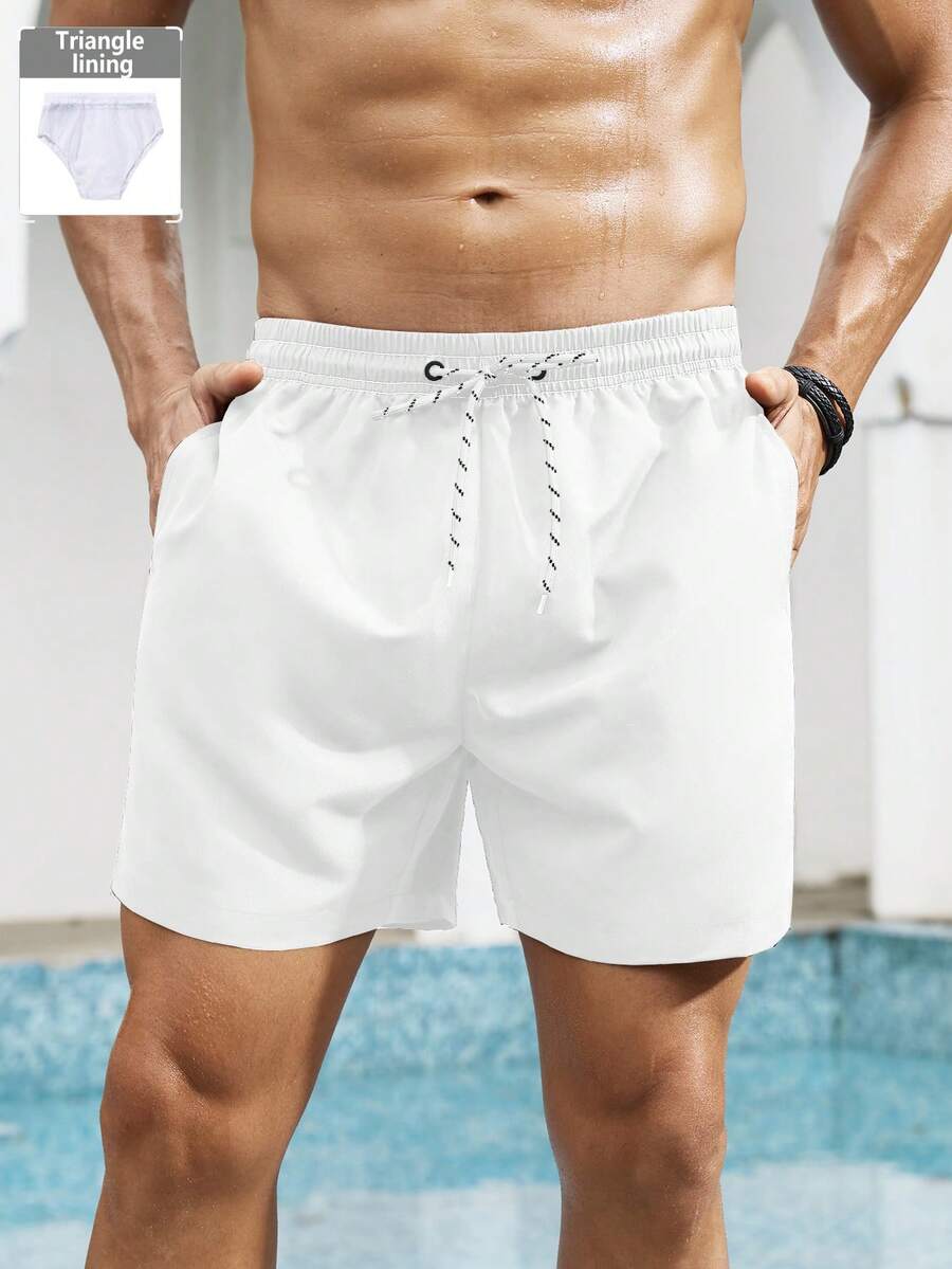 Manfinity KASUA Plus Size Men's Drawstring Pocket Casual Loose Beach Pants, Holiday - White - View 1