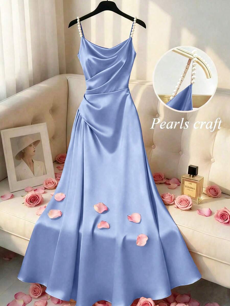 Franclia New Rhinestone Decor Spaghetti Strap Slim Fit Dress For Women, Spring/Summer Gowns For Parties Wedding Party Dress For Women Beautiful Dresses For Woman Women's Dress Formal Wear Bridesmaid Gown For Wedding - Baby Blue - View 1