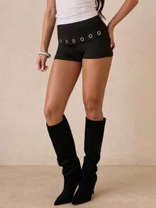Glamine 都市时尚复古休闲女式短裤 - 黑色 - 查看 7