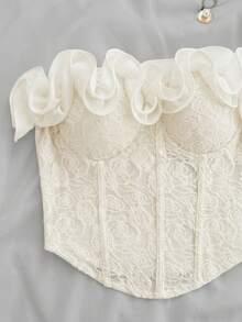 Soleia Women's Solid Color Ruffle Trim Bandeau Top White Ruffle Top White Top Cute White Top Sweetheart Neckline Tops,Summer Top - Apricot - View 5