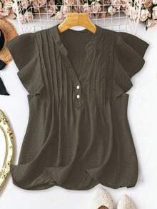 Linhara Plus Size Women's Solid Color V-Neck Casual Versatile Daily Wear Shirt - Grey - View 4