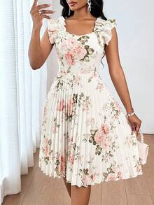 SHEIN Lady 女士印花褶皱时尚约会派对迷你连衣裙 - 彩色 - 查看 3