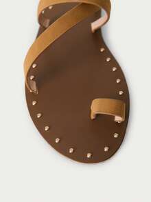 Nöista Studded Flat Sandals With Soft Cross Straps And Open Toe. Perfect For Beach Vacation Outfits - Brown - View 6