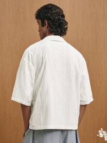 TOKVUE 男士单排扣休闲宽松镂空短袖衬衫 - 白色 - 查看 2