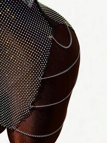 VaVaBold Vestido de malla de rejilla con nudo sin espalda y escote halter sin espalda con detalle de tachuelas de diamantes de imitación sin Set De lencería - Negro - Ver 4