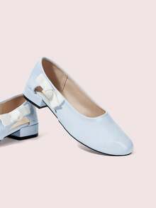 CUCCOO DOLLMOD Giày nữ da bóng màu xanh dương, kiểu dáng thấp cổ, thiết kế nơ rỗng phía sau, giày bệt đế thấp đa năng tiện dụng cho công sở. - Màu xanh lam - Xem 4